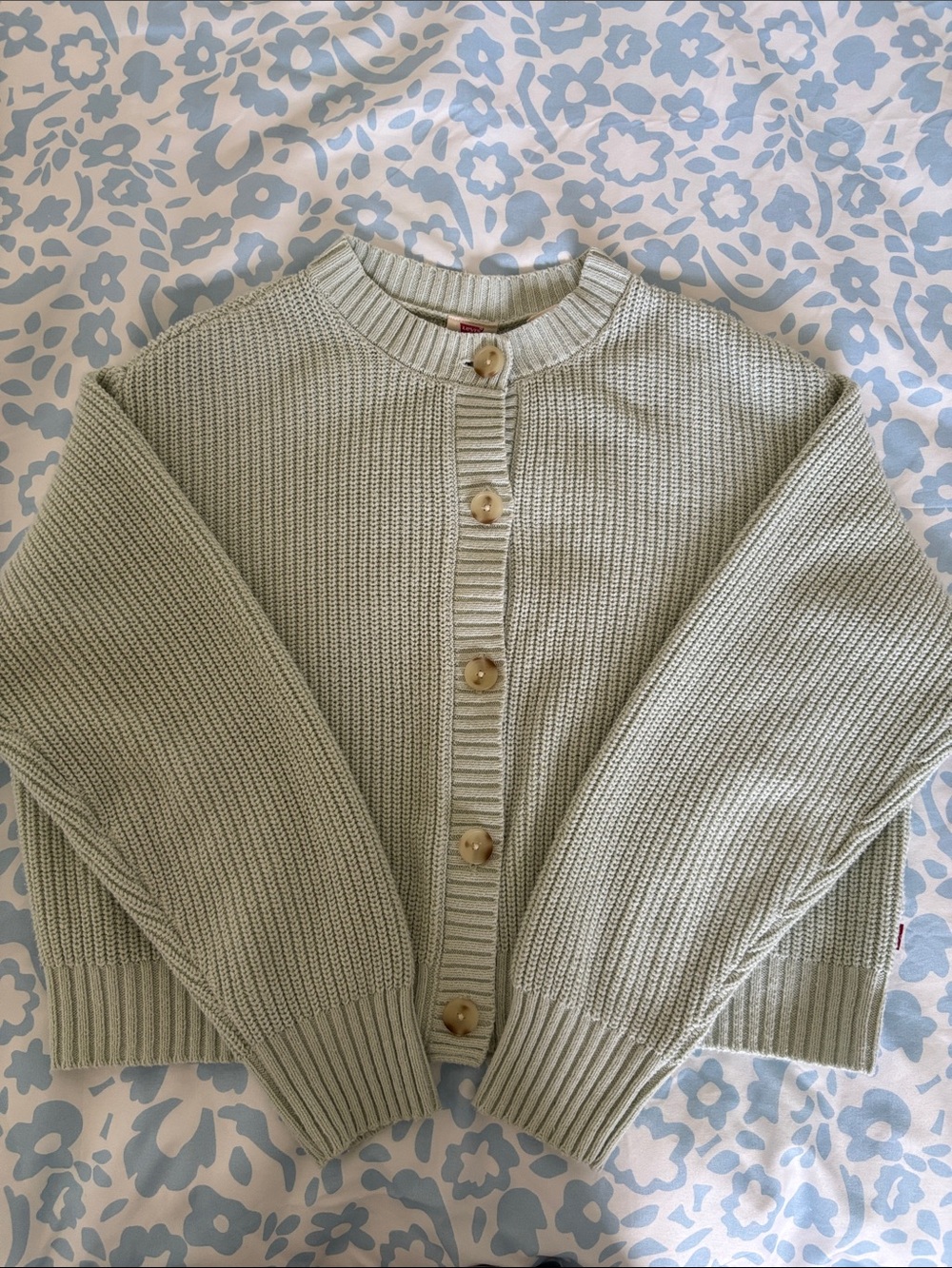 Levi's Sage Green Rib-Knit Button Cardigan